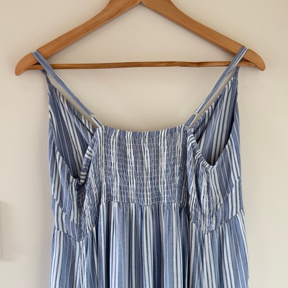 Salty Lemon Blue White Striped Maxi Dress Tie Front Beach Boho Size L - Picture 7 of 16